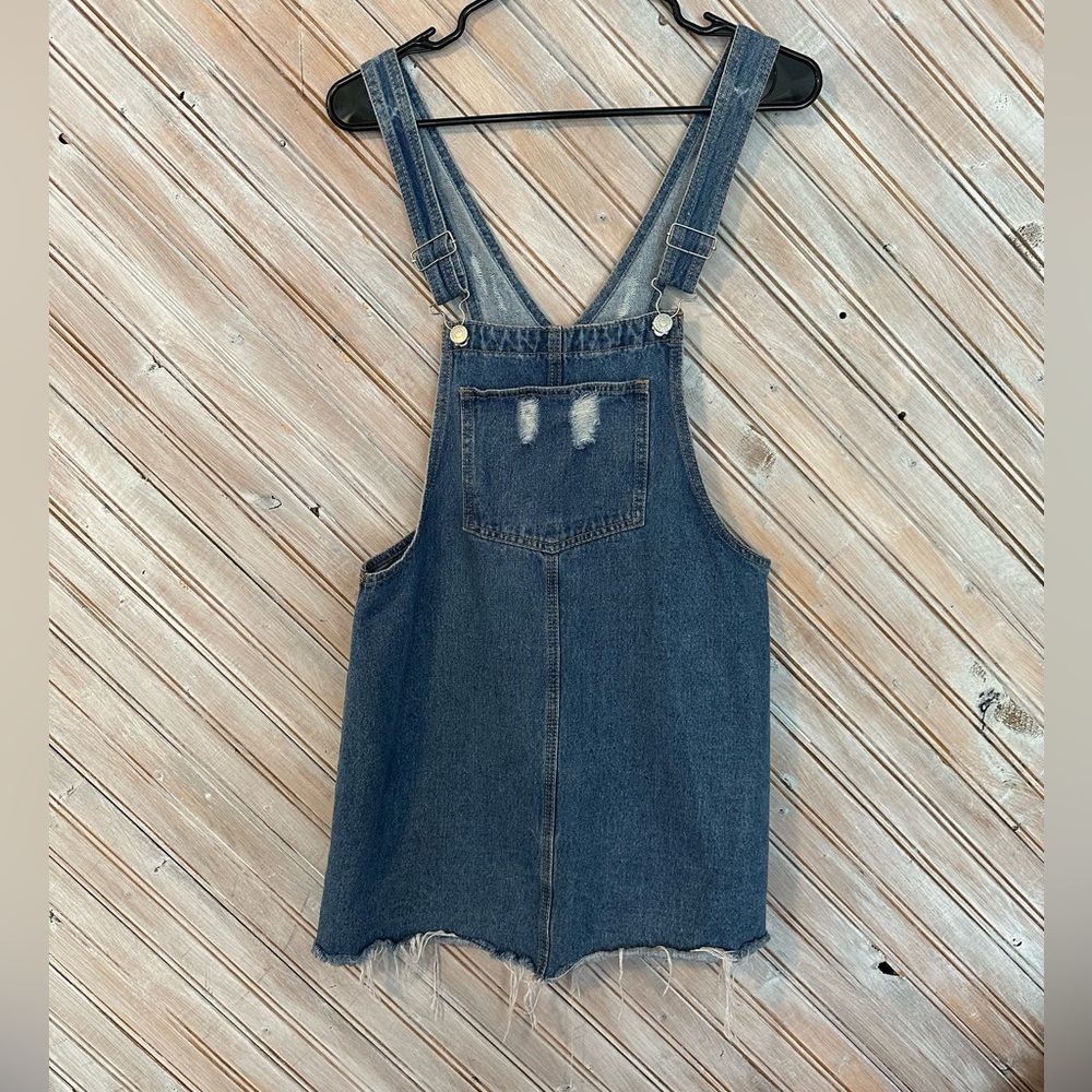 Denim Eighty Two Denim Overall Dress Front Pocket Asymmetrical Back